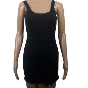 Victoria's Secret Nightgown Ribbed Dress Mesh Trim Tank Top Stretch Black Medium